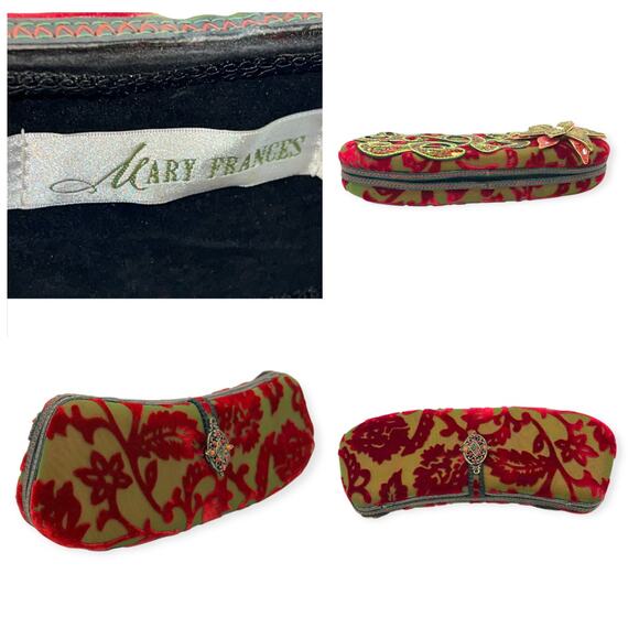 Mary Frances Vintage Christmas Beaded Baguette Hard Shell Handbag Poinsettia - Picture 10 of 15